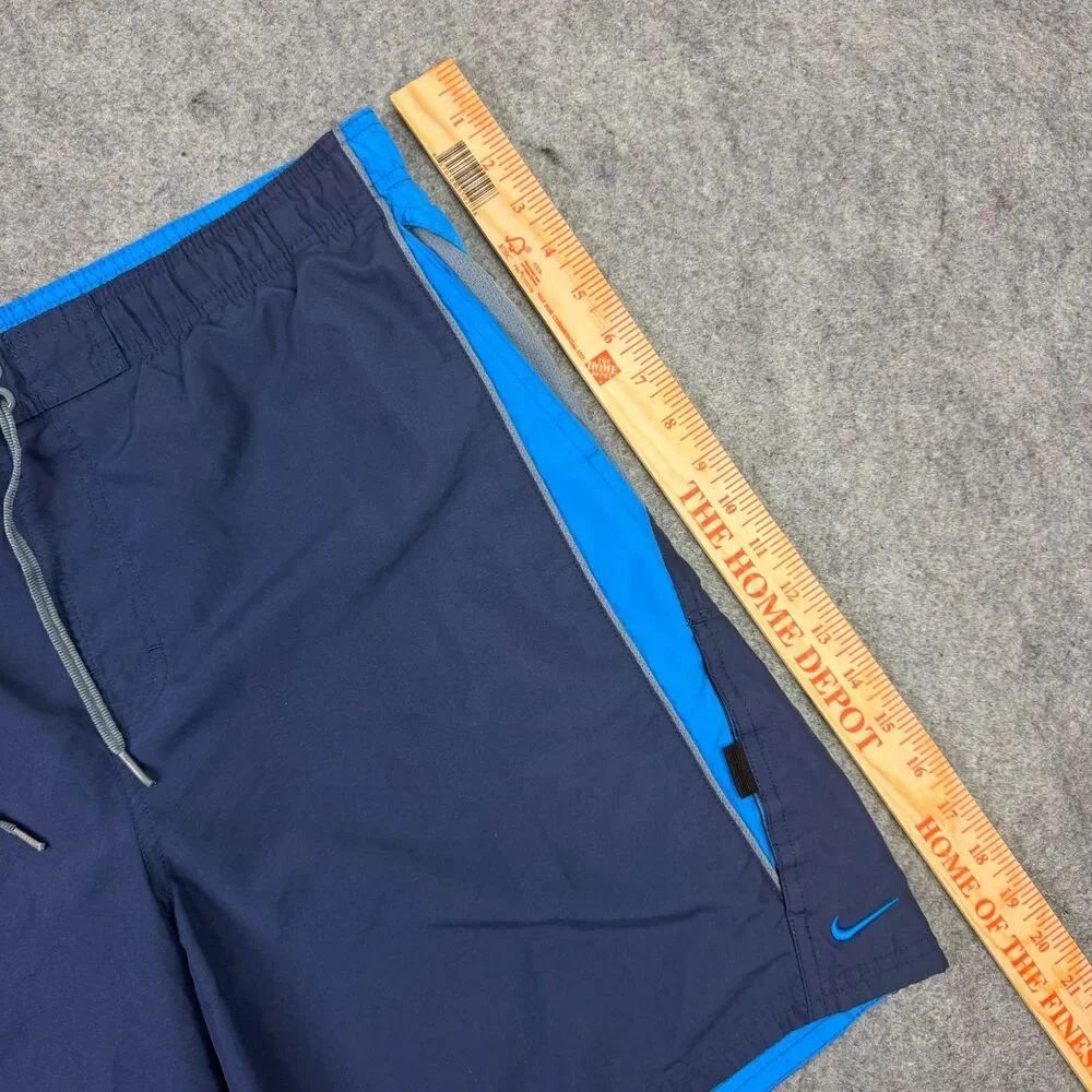 Men's Vintage Y2K Nike Board Shorts Swim Trunks Blue Navy Grey Size Large